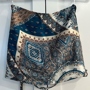 Brown/Blue Patterned Silk Crop Top
